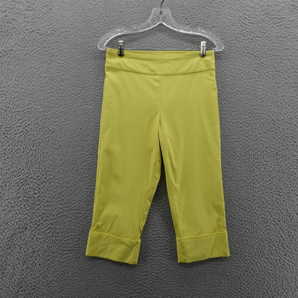 Krazy Larry Pull On Capri Pants 4 Yellow Womens Stretch Nylon Blend Made‎ in USA
